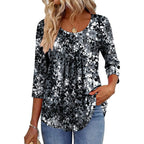 3/4 Sleeve Tops for Women Crew Neck Blouses Pleated Casual Shirts Fall Work Clothes 2026