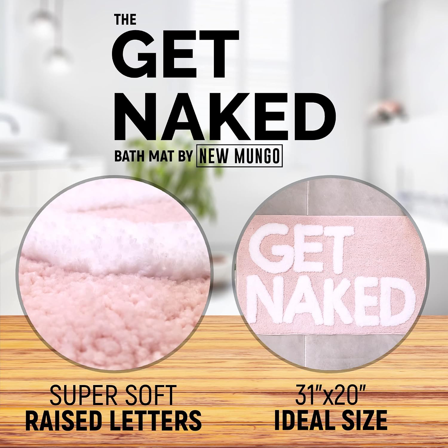 Get Naked Bath Mat Pink - Blush Bathroom Rugs - Bath Mat - 31" X 20"