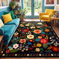 RELEANY Floral Nursery 5x7 Area Rugs Washable Print Boho Cute Carpet Non Slip Flower Low Pile for Living Room Kids Girls Playroom Bedroom Kitchen Office Farmhouse-Black