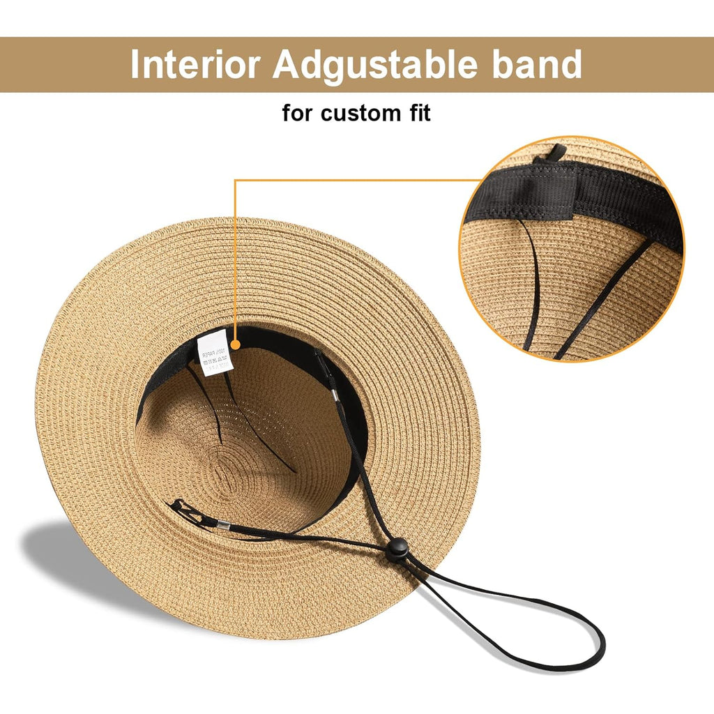 Beach Sun Straw Hats for Women, UPF 50+ UV Sun Protection Wide Brim Summer Straw Hat Foldable Packable Roll up Cap