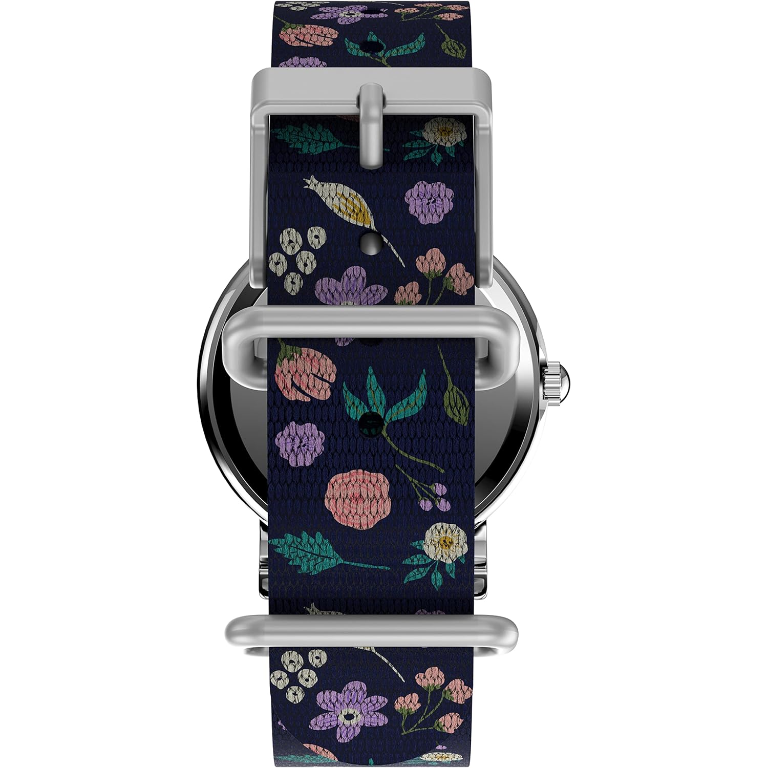 Timex Womens Watch Peanuts Weekender Casual Ladies Wristwatch - Featuring Snoopy and Woodstock in a Floral Motif, Silver-Tone Case with Blue Fabric Strap (31mm)