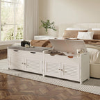 Choochoo Shoe Storage Bench With Lift Top Storage & Cushioned Seats | 29.5" Entryway Bench With 3 Compartments & Adjustable Shelf, For Entryway, White