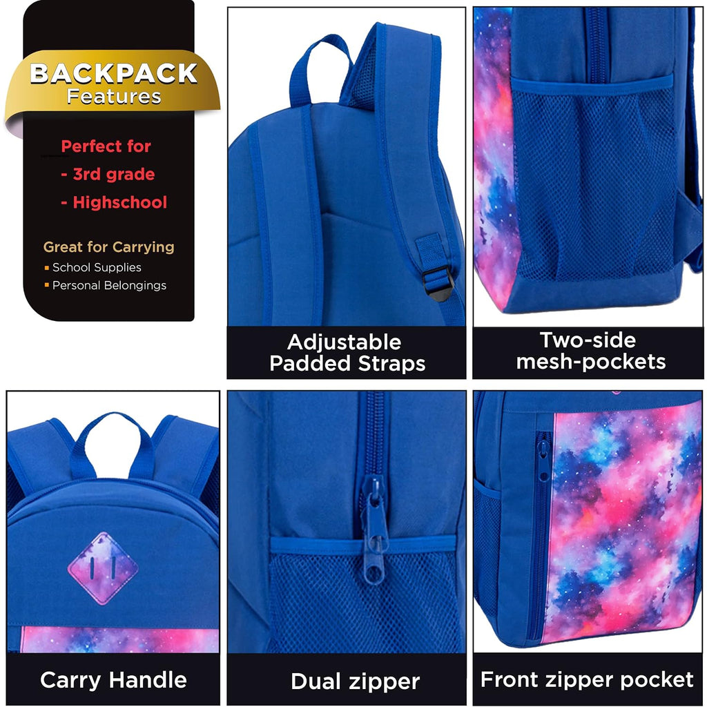 24 Pack 19" Bulk Padded Back Backpacks For Kids Bookbags, 8 Prints | Wholesale School Bags For Middle & High Students, 8 Assorted Prints, Heavy Duty Bags For Charity Giveaways & Supplies