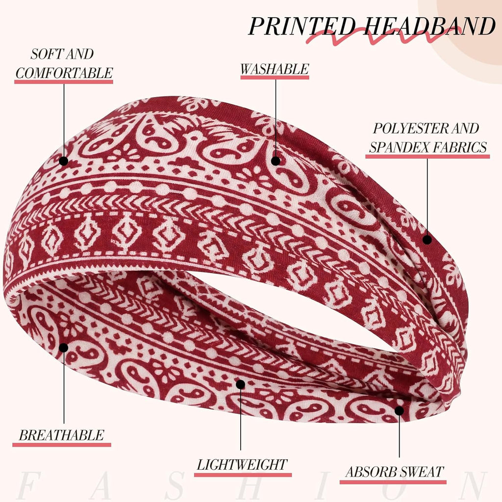 obeoby 8 Pack Headbands for Women, Boho Style Headbands for Summer Vacation Music Festival Outfits Non Slip Fashion Wide Hairband