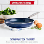 Blue Diamond 12" Nonstick Frying Pan Skillet, Diamond Infused Pfas-Free Ceramic Pot, Dishwasher & Oven Safe, Stay Cool Handle, Durable Non Toxic Metal Utensil Safe, Egg & Omelet Pan, Blue