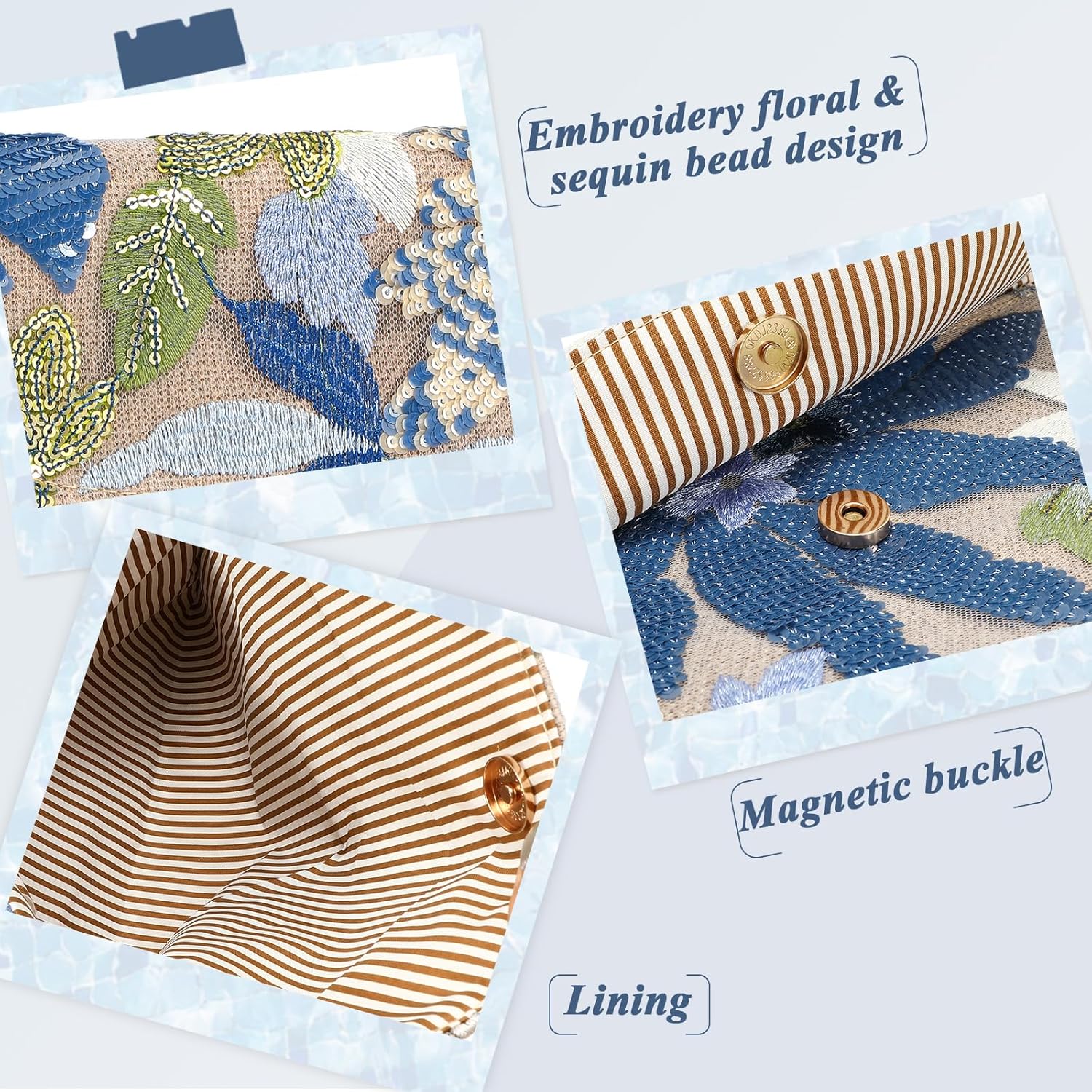 Floral Beaded Clutch Embroidery Sequin Beaded Purse Small Evening Clutch Purses for Women