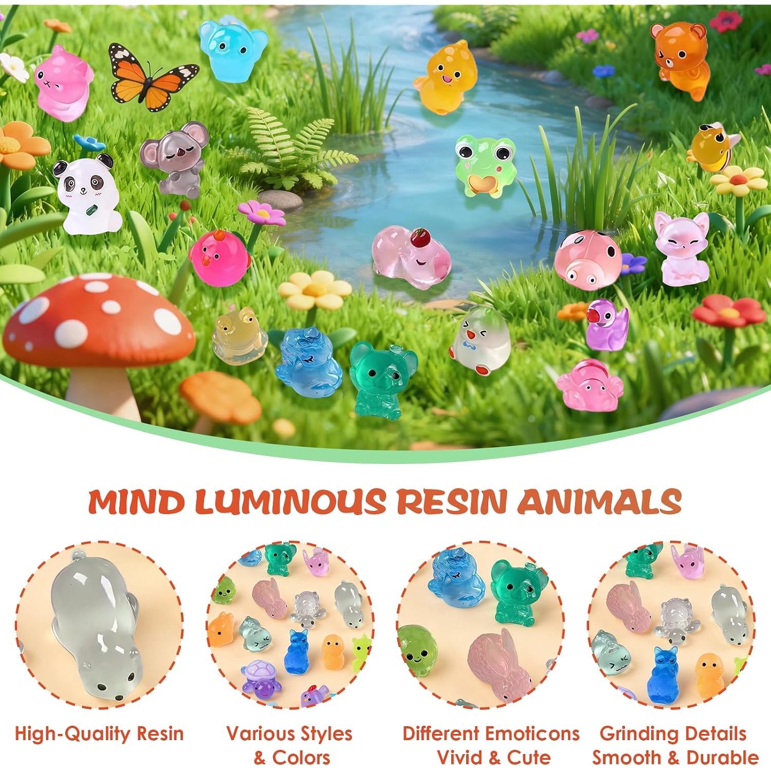 Mini Glow In The Dark Animal Resin Models, Resin Animals Mystery Bags, Individually Wrapped Blind Bags Tiny Animal Figurines, Collectible Mini Animals For Fairy Garden, Diy Crafts (50, Animals)