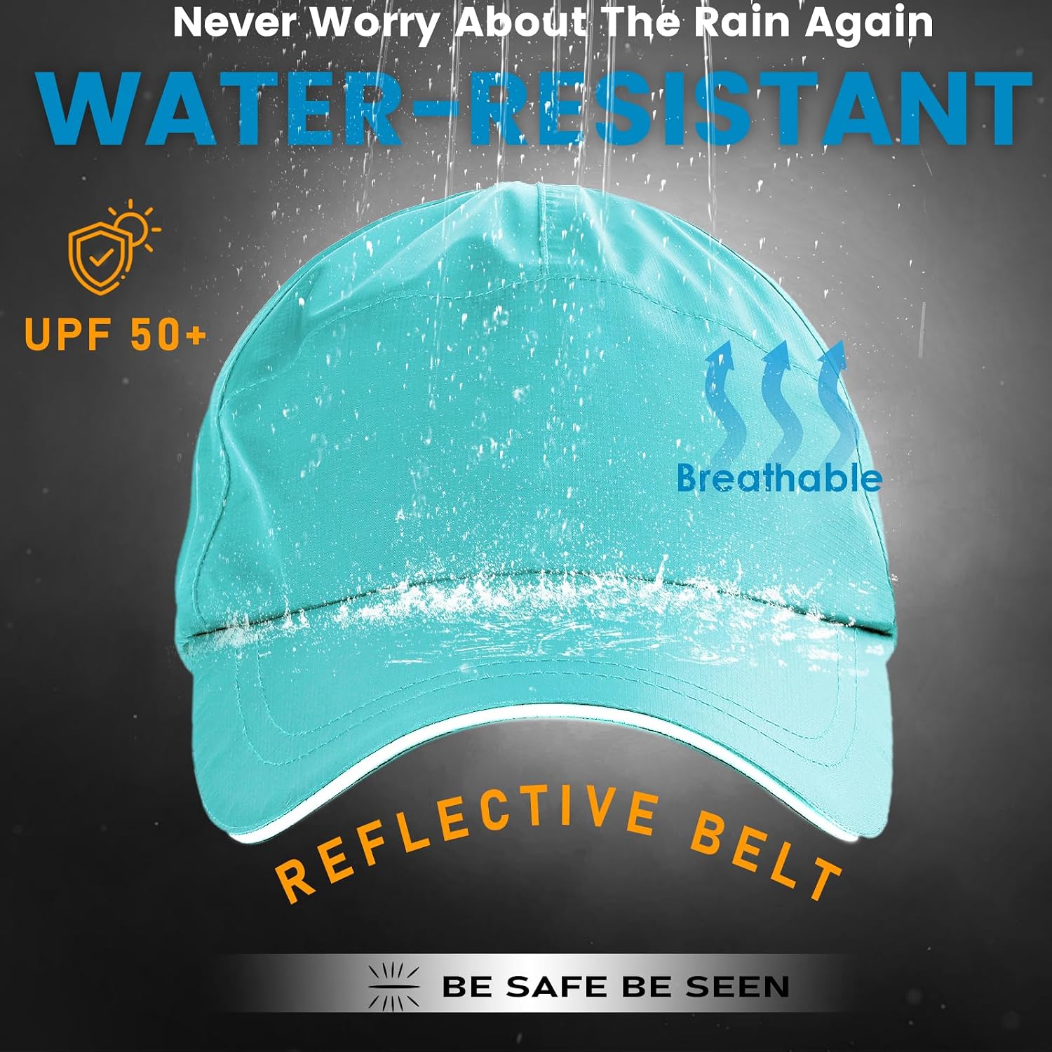 Waterproof Baseball Cap For Men Women, Upf 50+ Breathable Quick-Dry Rain Hat For Running Golf Hiking
