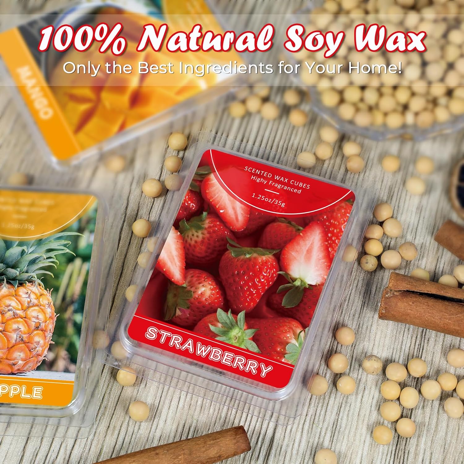 Wax Melts, Scented Wax Cubes Strong Scent, Summer Scents Soy Wax For Wax Warmer - Pineapple, Watermelon, Strawberry, Mango, Passion Fruit, Mint, 6 Pack