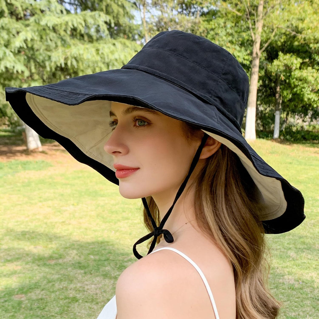 Large Brim Sun Hat for Women Summer UV-Protection Fishing Hat Beach Bucket-Cap Outdoor