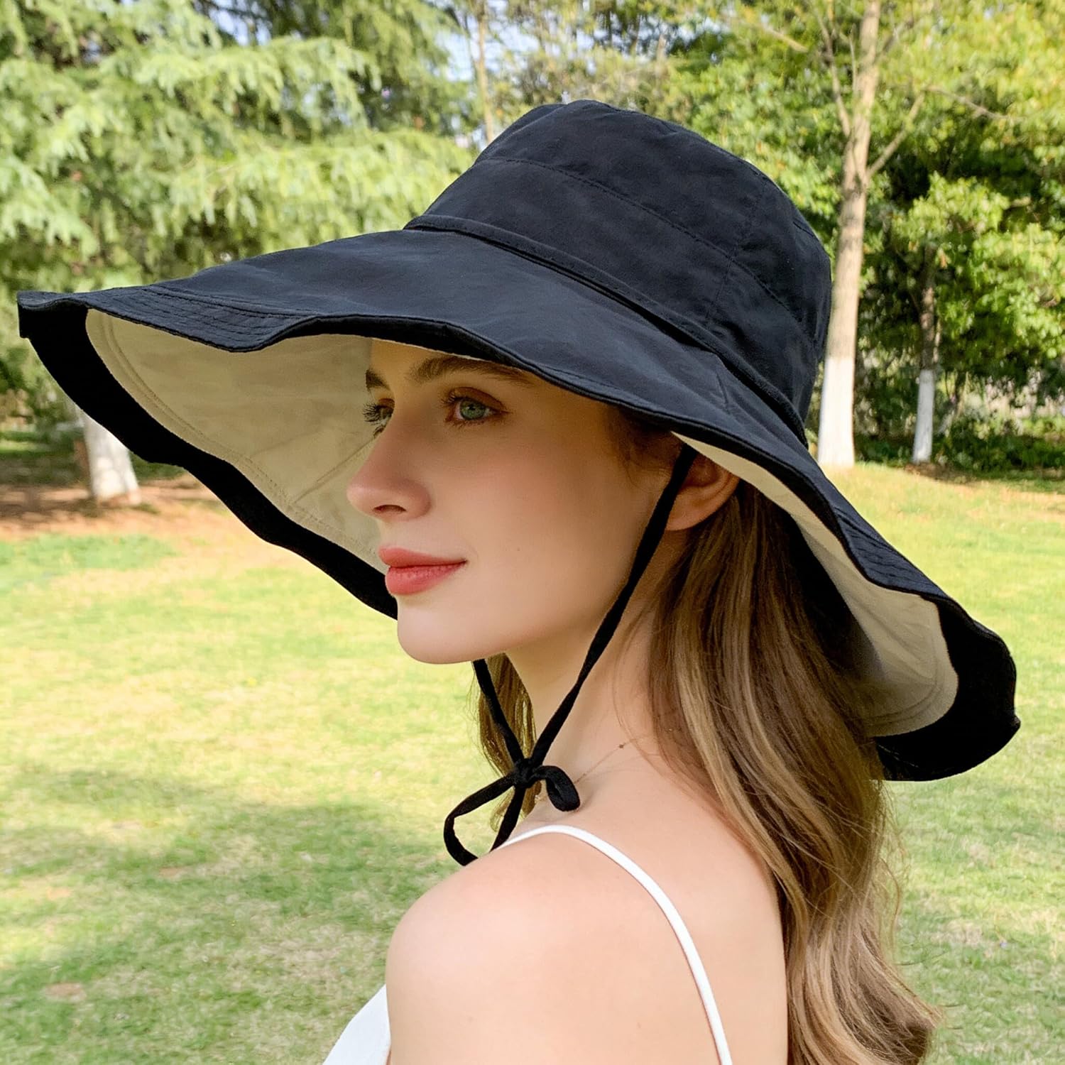 Large Brim Sun Hat for Women Summer UV-Protection Fishing Hat Beach Bucket-Cap Outdoor