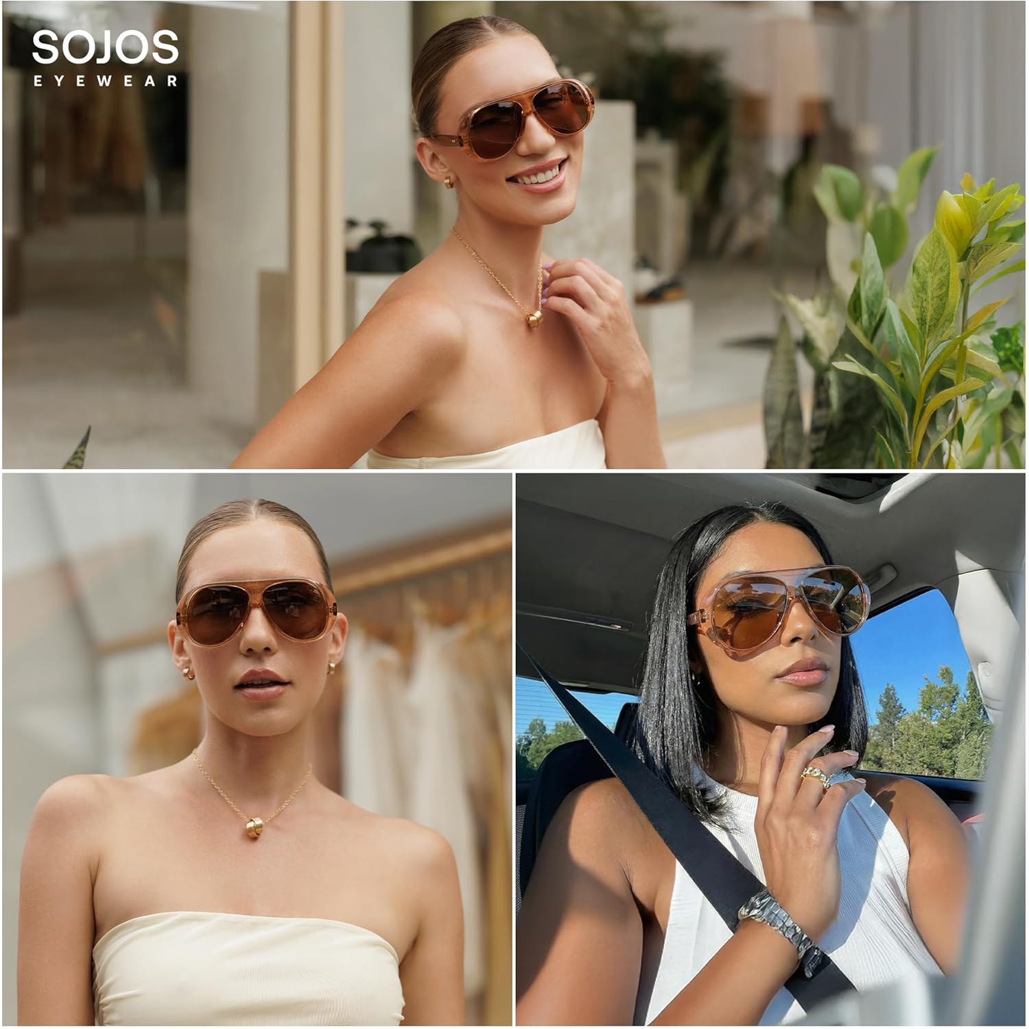 SOJOS Retro Polarized Oversized 90s Aviator Sunglasses Womens Men Trendy Vintage Square Shades SJ2661