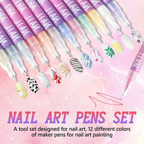 12 Colors Nail Art Pens Set, 3D Quick-Dry 0.5MM Nail Polish Pens, 2026 DIY Nail Art Marker Graffiti Dotting Pen for Nails Art Design Manicure Nail DIY Decoration (B)