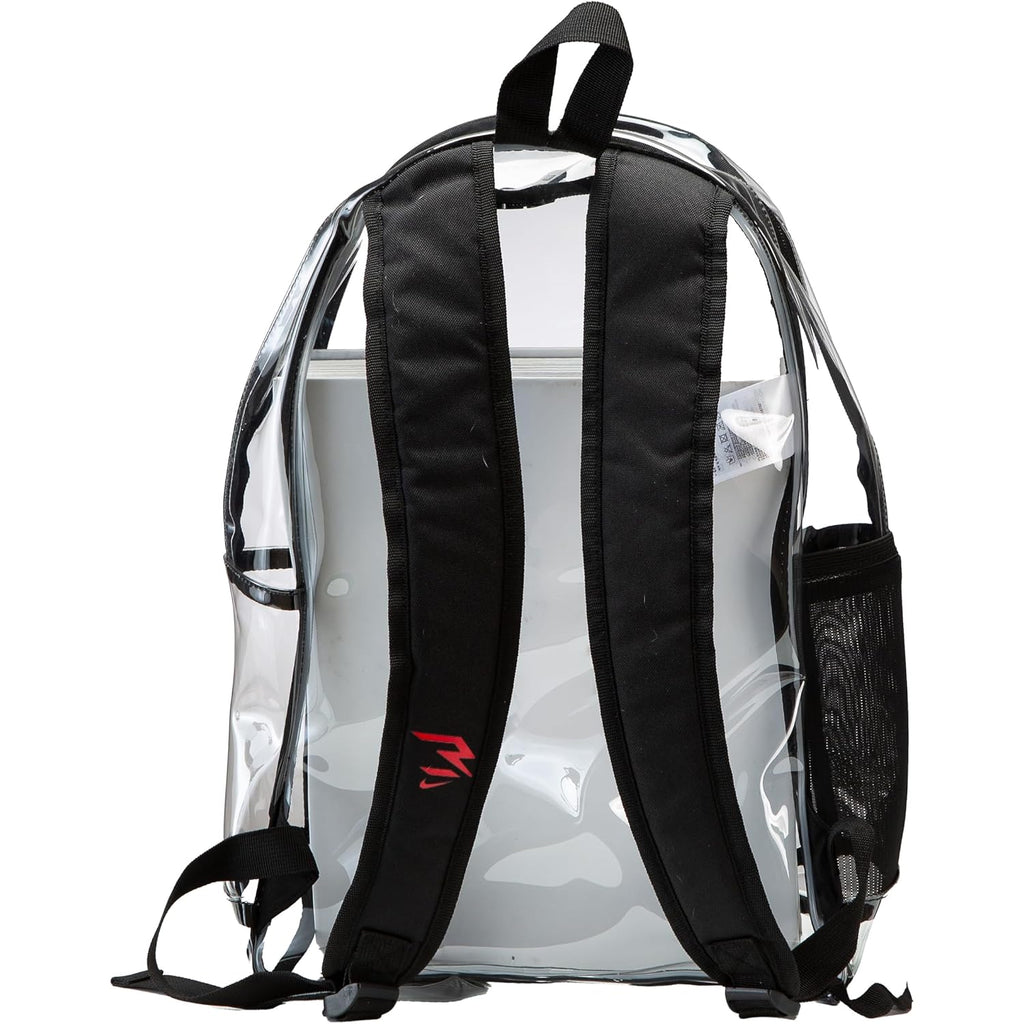 Nike 3 Brand Clear Backpack - Black - One Size (23L) | See Through School Bookbag For Boys, Girls, Men, Women. Zip Main Compartment, Side Mesh Bottle Pocket, Padded Shoulder Straps