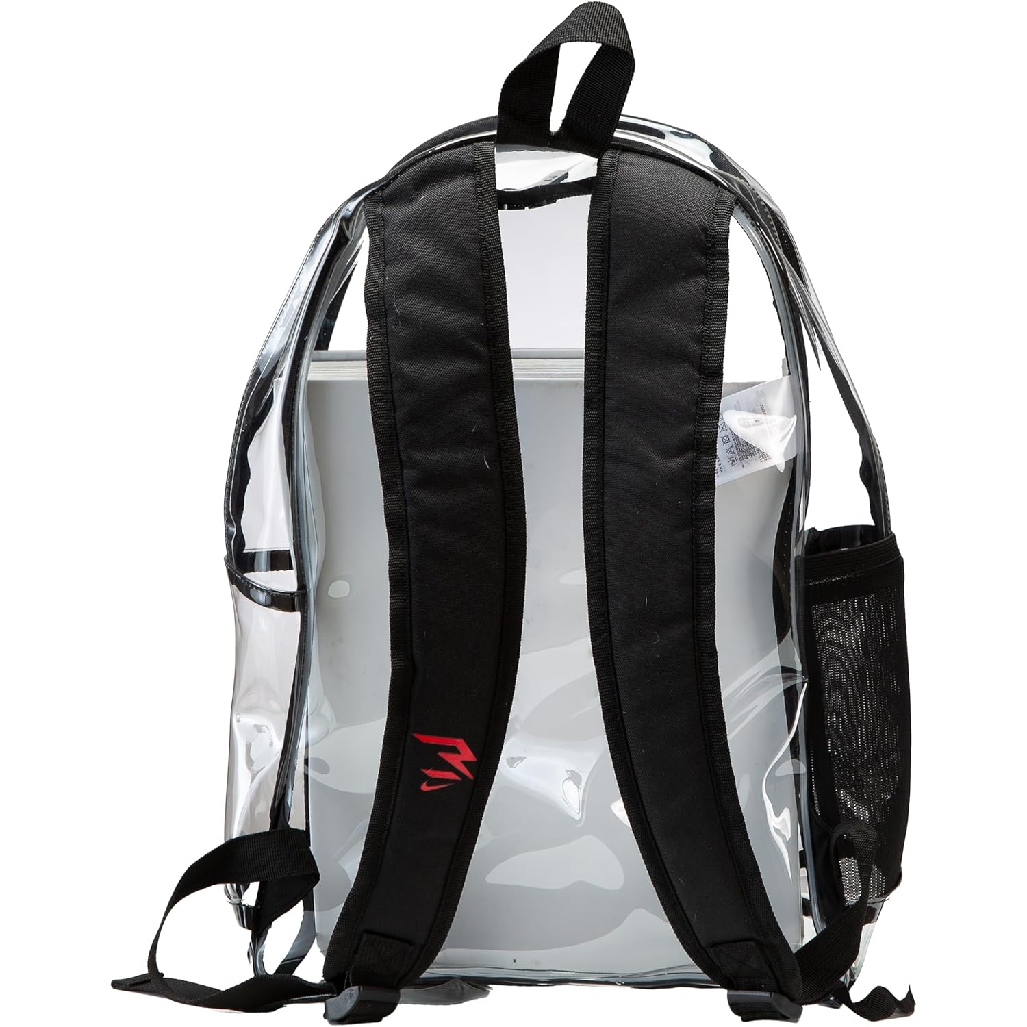Nike 3 Brand Clear Backpack - Black - One Size (23L) | See Through School Bookbag For Boys, Girls, Men, Women. Zip Main Compartment, Side Mesh Bottle Pocket, Padded Shoulder Straps