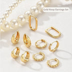 9 Pairs Small Gold/Silver Hoop Huggie Earrings Set for Women, 14K Gold Plated Chunky Hoop Small Earring Hypoallergenic Thick Open Lightweight Chunky Hoop Earrings Jewelry for Gifts