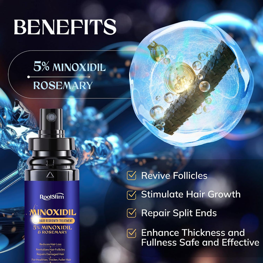 Rootstim Minoxidil 5% Hair Growth Spray For Men And Women | Fast-Drying Lightweight Formula, Thinning Hair Regrowth | Rosemary, Biotin, Caffeine | Daily Use | 2 Fl Oz