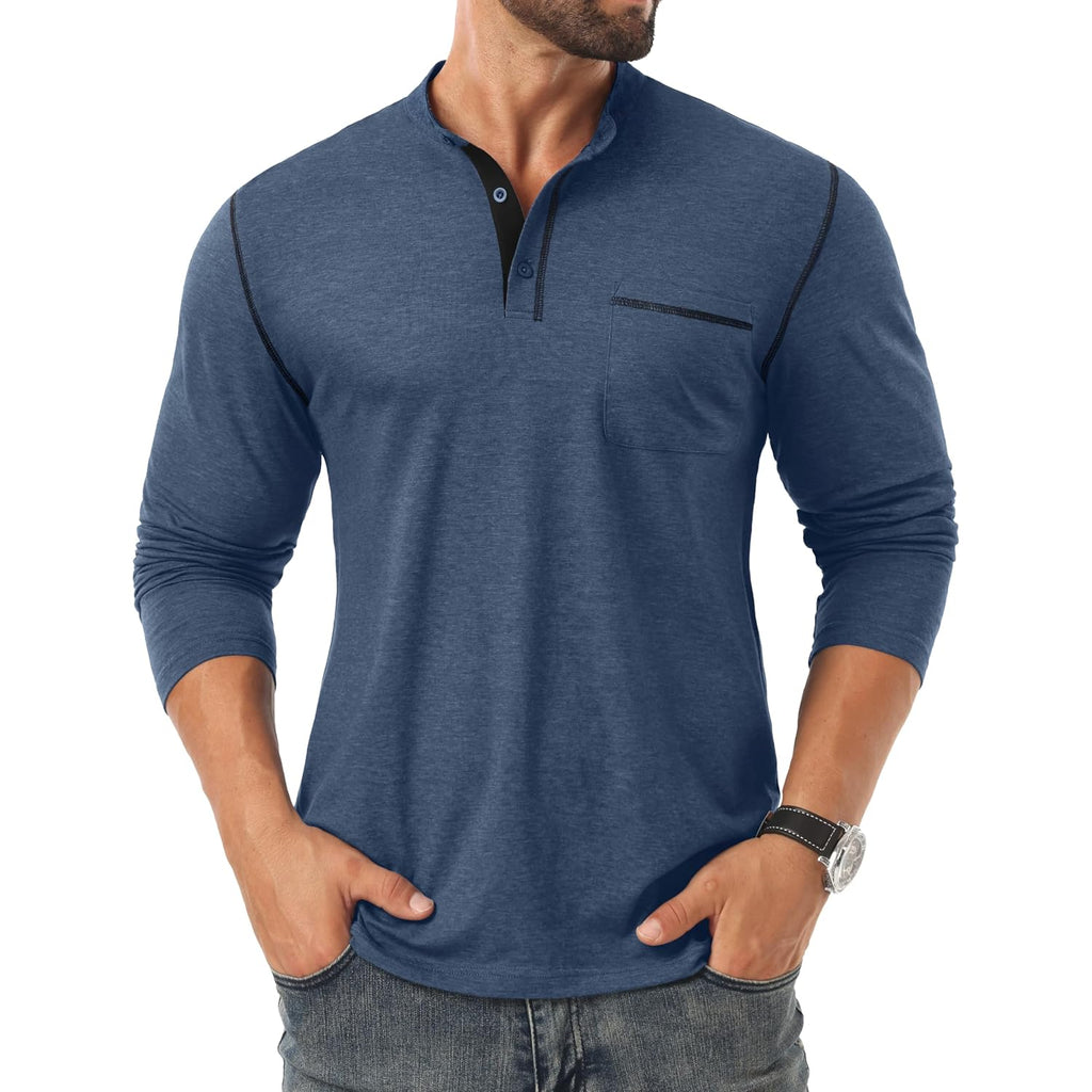 Sailwind Men'S Henley Shirts Long Sleeve Button T-Shirt Casual Stylish Cotton Pullover Shirt With Pocket