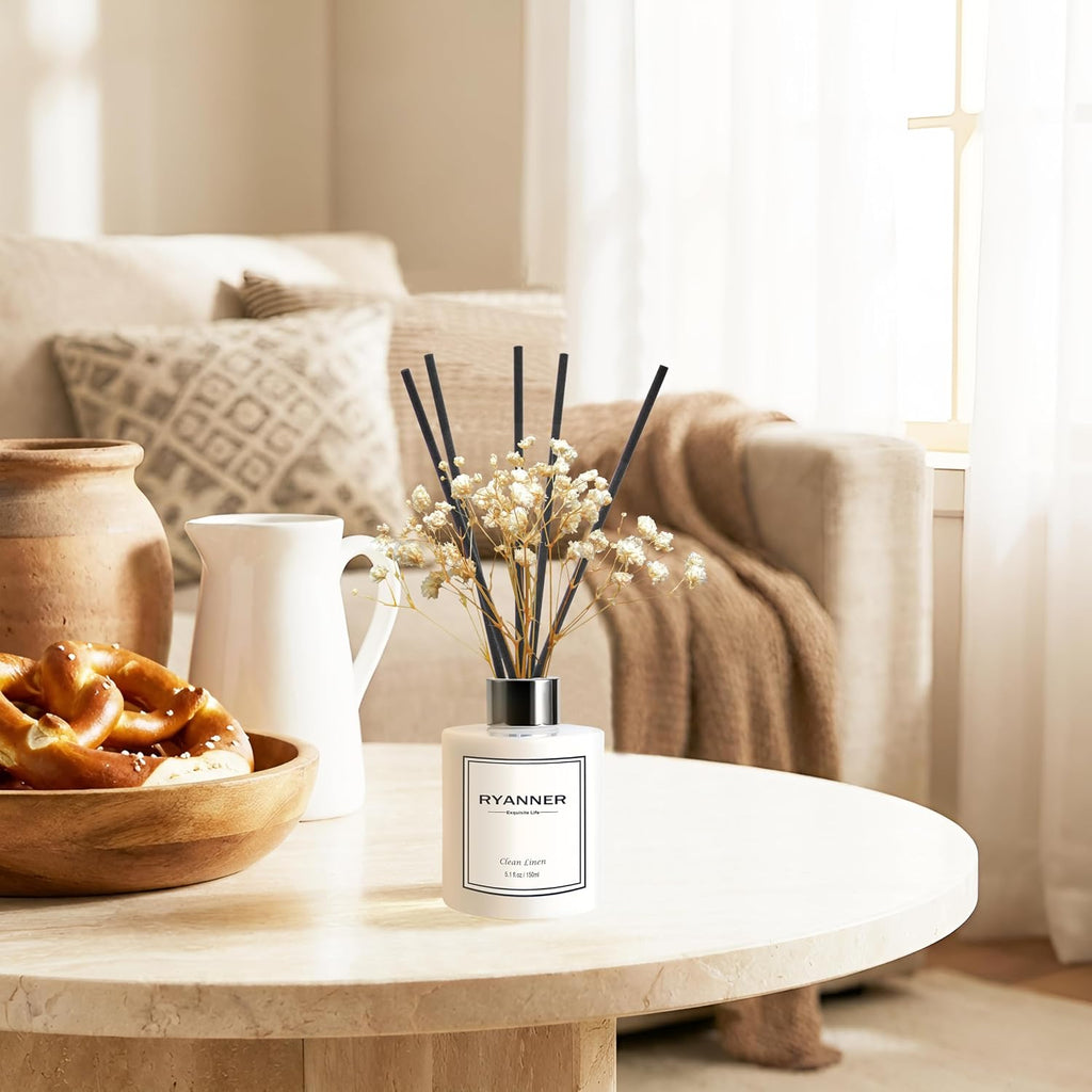 Reed Diffuser Set,5.1 Fl Oz Clean Linen Scent Diffuser With Sticks Home Fragrance Reed Diffuser With Essential Oil For Bathroom Shelf Decor&Air Freshener,Home Bathroom Office Decor & Gifts