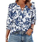 Wiholl 3/4 Length Sleeve Womens Tops With Button Cuffs Dressy Casual V Neck Summer Outfits Early Fall Fashion Spring Clothes