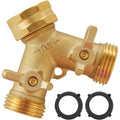 Garden Hose Splitter 2 Way Heavy Duty, Outdoor Faucet Splitter | Solid Brass Spigot Splitter Hose Y Splitter With Shutoff Valve