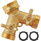 Garden Hose Splitter 2 Way Heavy Duty, Outdoor Faucet Splitter | Solid Brass Spigot Splitter Hose Y Splitter With Shutoff Valve