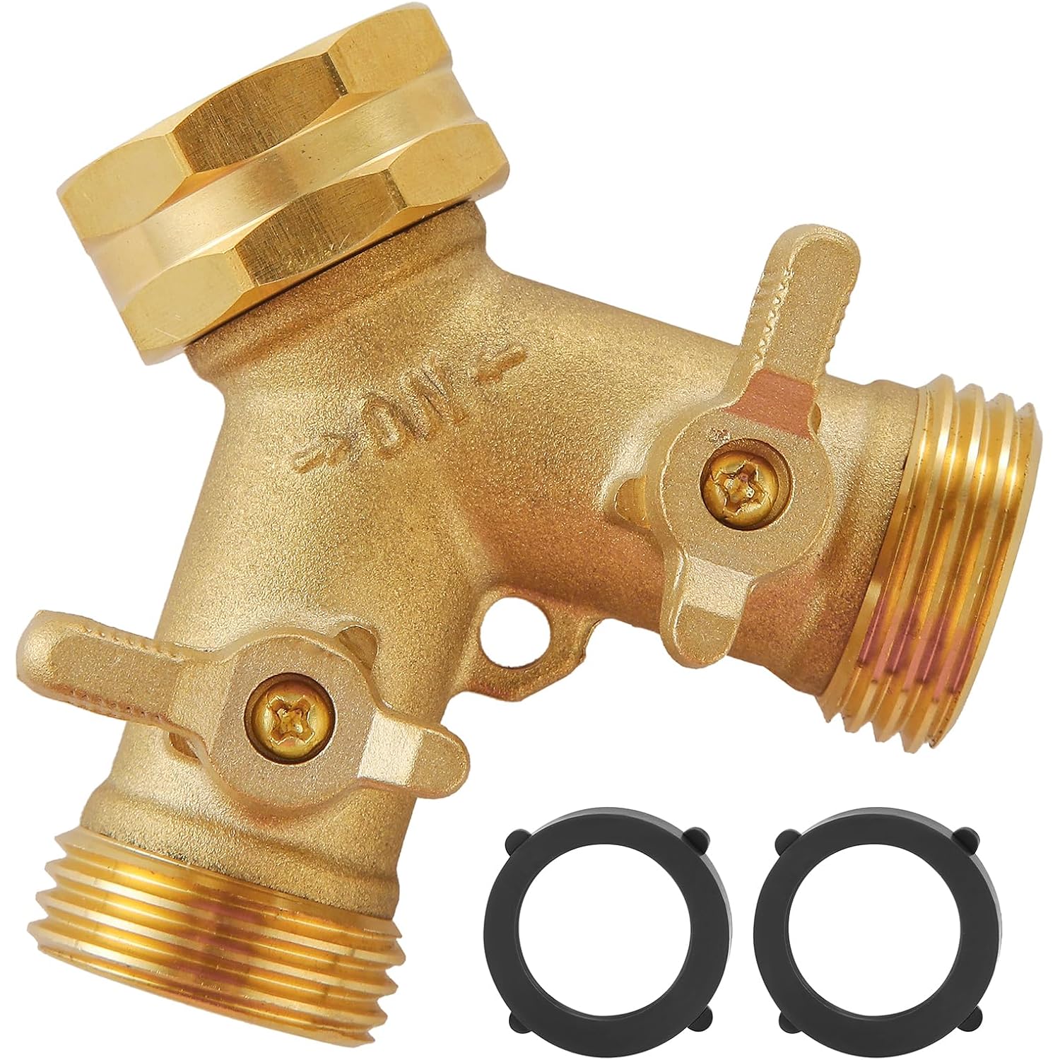 Garden Hose Splitter 2 Way Heavy Duty, Outdoor Faucet Splitter | Solid Brass Spigot Splitter Hose Y Splitter With Shutoff Valve