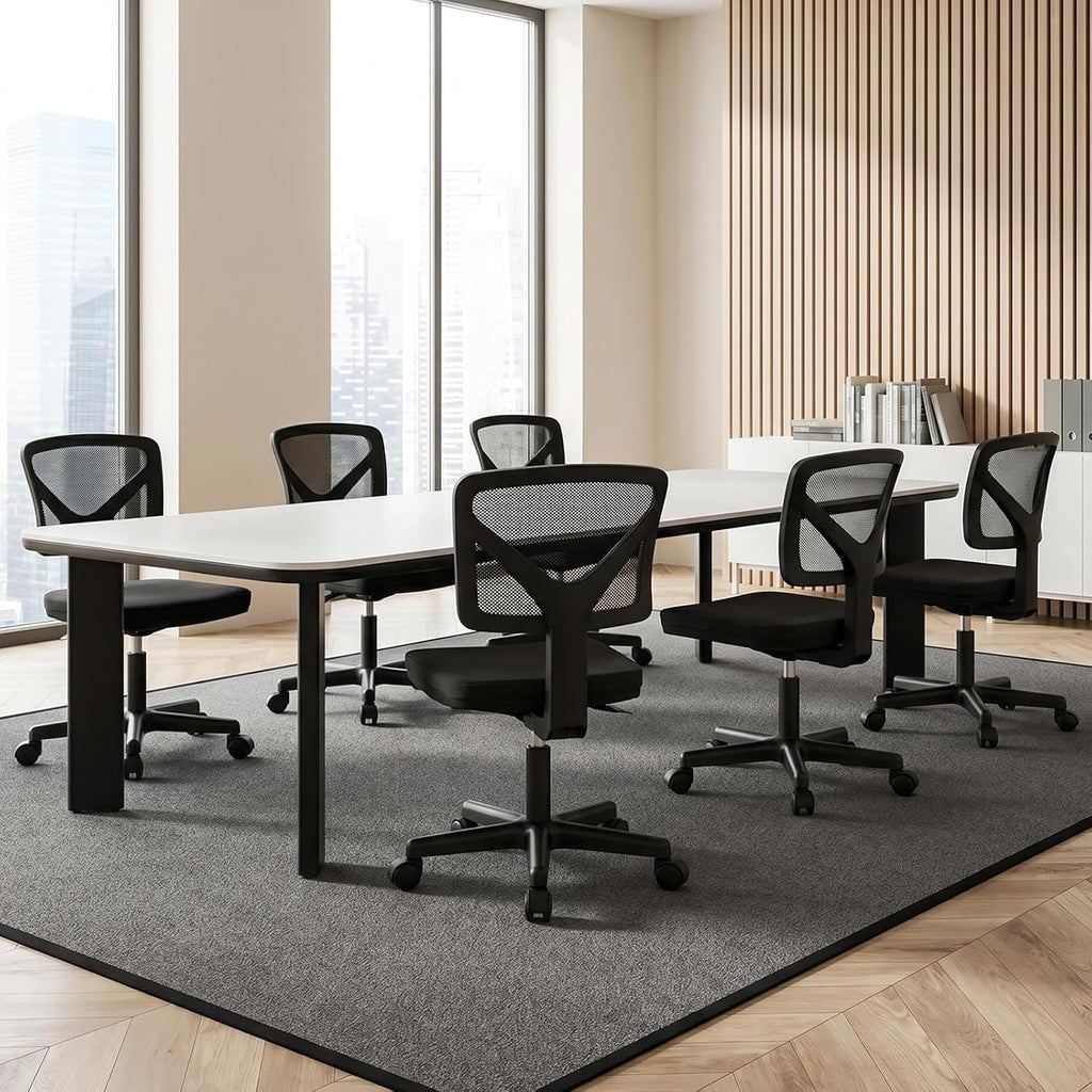 Sweetcrispy Ergonomic Low-Back Mesh Small Office Chair, Rolling Work Swivel Chairs With Wheels, Armless Comfortable Seat Lumbar Support For Home, Bedroom, Study, Student, Adults, New Black