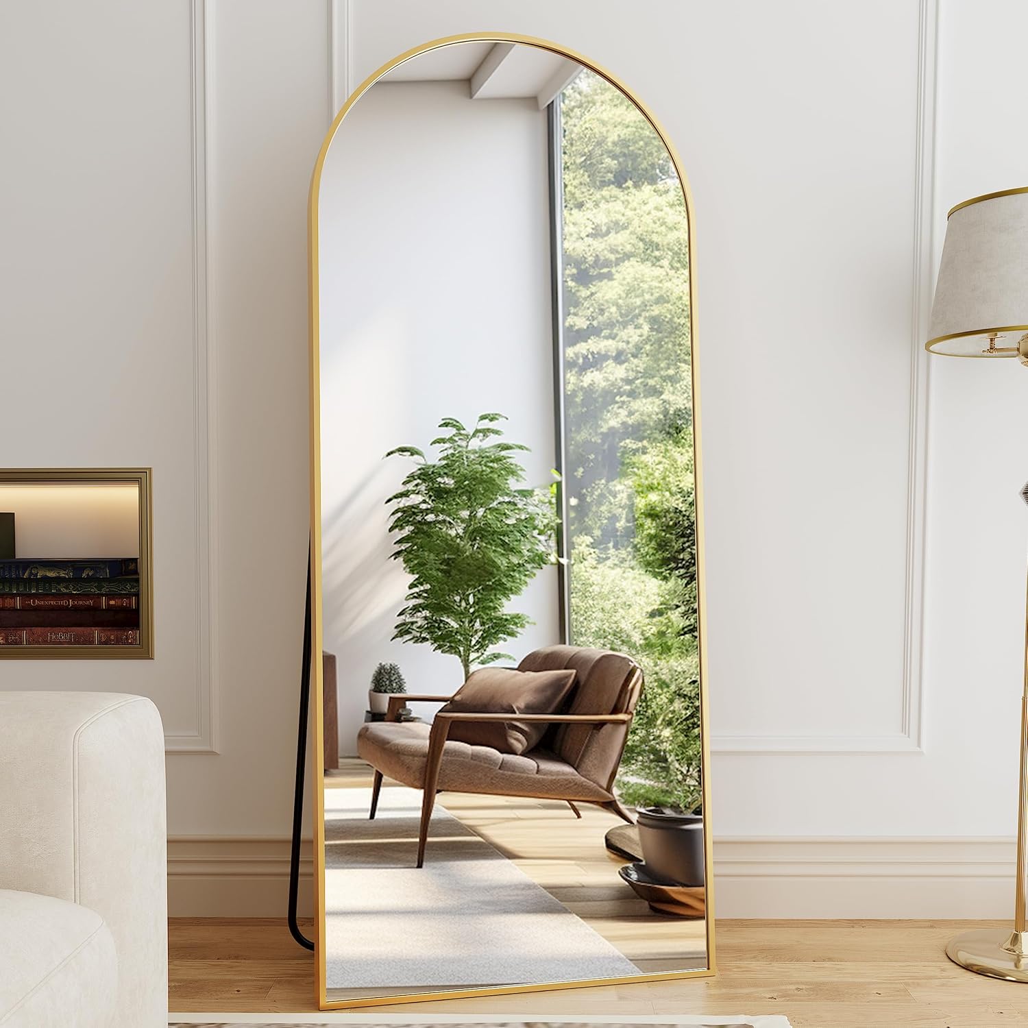 Mirror Full Length, 71"X26" Arched Full Length Mirror, Arch Mirror With Stand, Large Standing Mirrors, Oversized Full Body Mirrors With Aluminum Frame For Bedroom, Living Room (Gold)