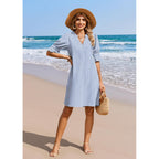 Zeagoo Summer Dresses For Women 2026 V Neck Ruffle Sleeve Loose Shift Dress Hawaiian Sundress Beach Vacation Clothes