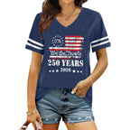 American Flag Shirts Women Patriotic Shirt 4th of July Tee Tops V-Neck Short Sleeve Summer T-Shirt