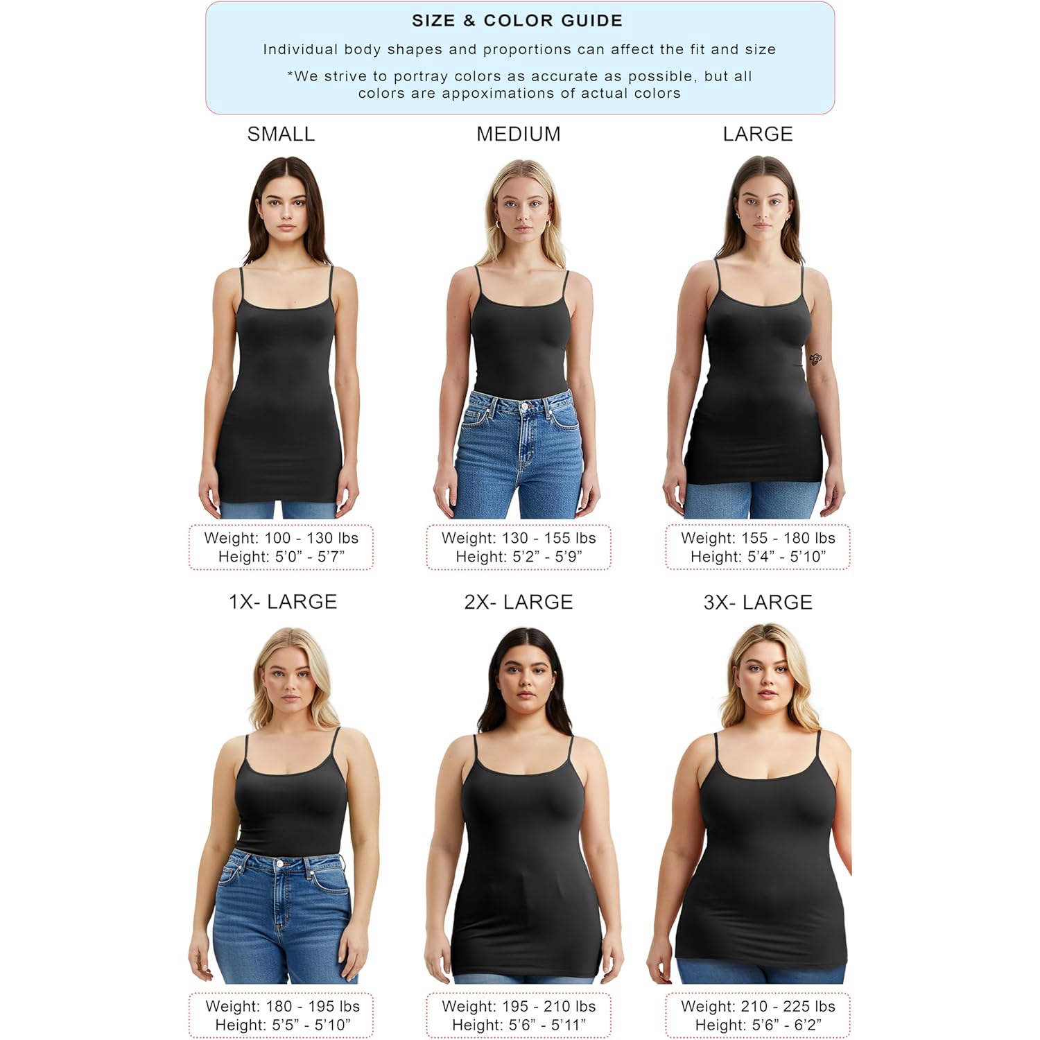 Women's Basic Casual Long Camisole Adjustable Strap Cami Layering Top