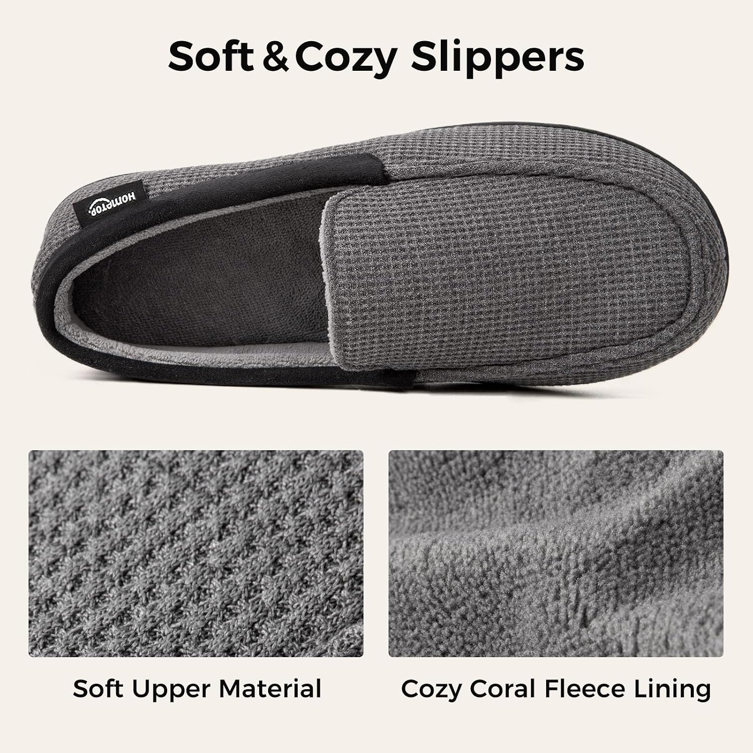Hometop Men'S Knit Moccasin Slippers Memory Foam House Shoes Indoor Outdoor