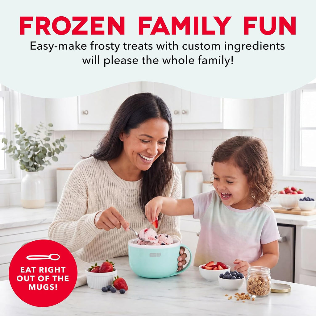 Dash My Mug Ice Cream Maker 2 Pack Bundle | Electric Countertop Soft Serve Ice Cream Machine, 2 Single Serve Half-Pint Freezer Mugs With Ingredient Chute & Recipe Guide, Compact, Aqua