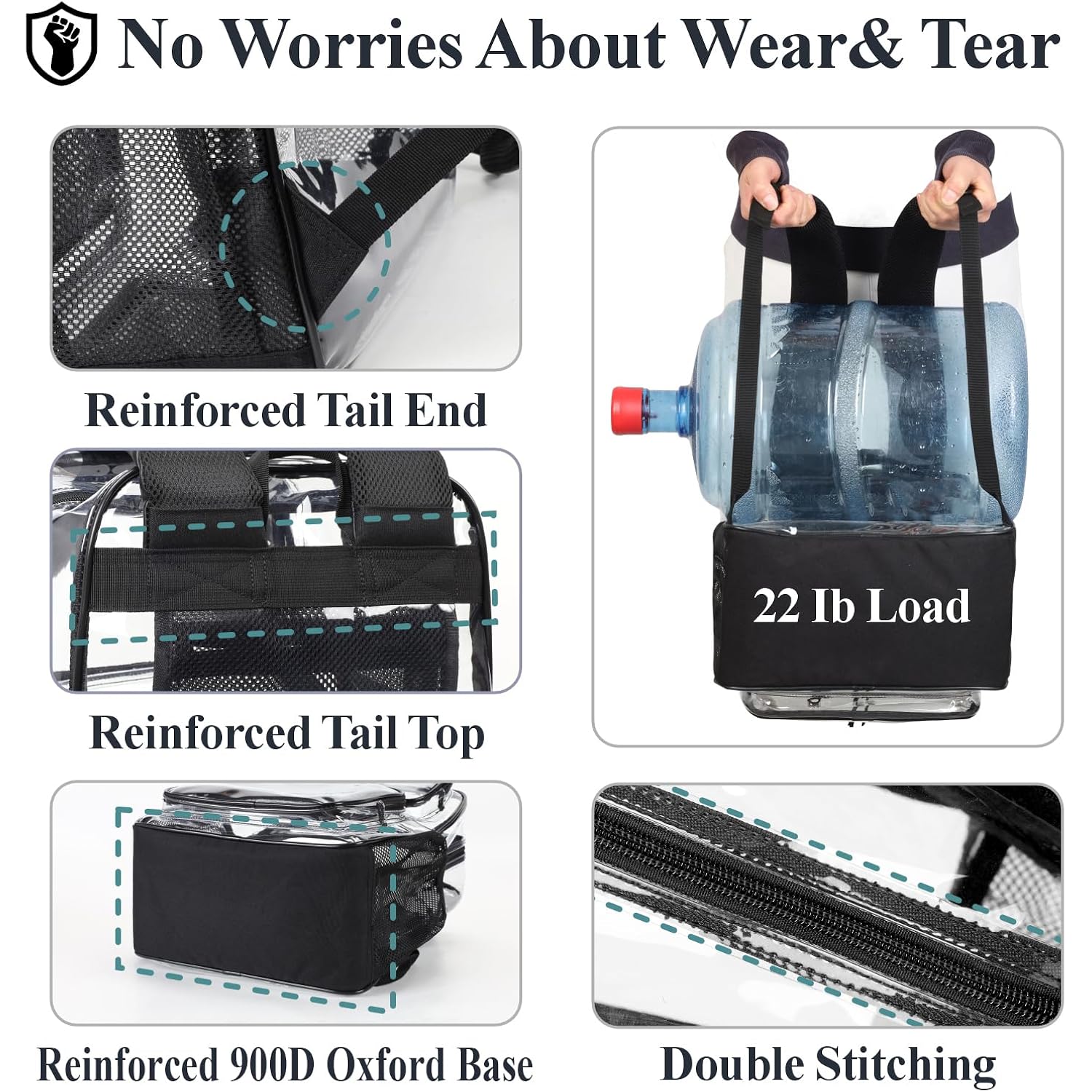 Clear Backpack For School - 17 Inch Heavy Duty Clear Bookbag | 2 Front Pockets, Reinforced 900D Oxford Base, Padded Straps, 0.5Mm Thick Pvc, Fit 16"Laptop, Load 22 Lbs. Age 12+ Students