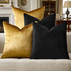 Gigizaza Decorative Throw Pillow Covers 18 X 18,Gold Black Soft, Set Of 4 Square Velvet Cushion Covers