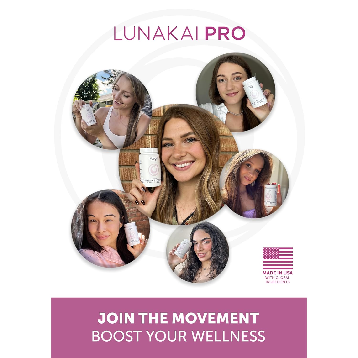 Lunakai USA Made Hair Growth Supplement for Women - Advanced 20 Nutrient with Marine Collagen, Saw Palmetto, Biotin & Keratin - Daily Hair Vitamins for Thicker Strands - 90 Capsules