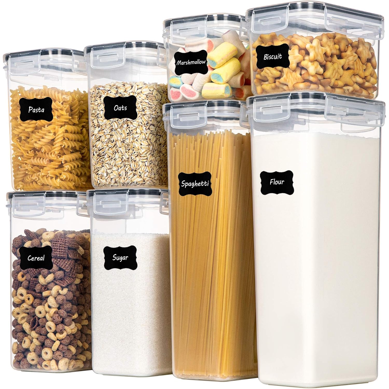 Airtight Food Storage Containers With Lids, 8 Pcs Plastic Storage Canisters For Kitchen & Pantry Organization,Dry Food Canisters For Flour, Sugar And Cereal