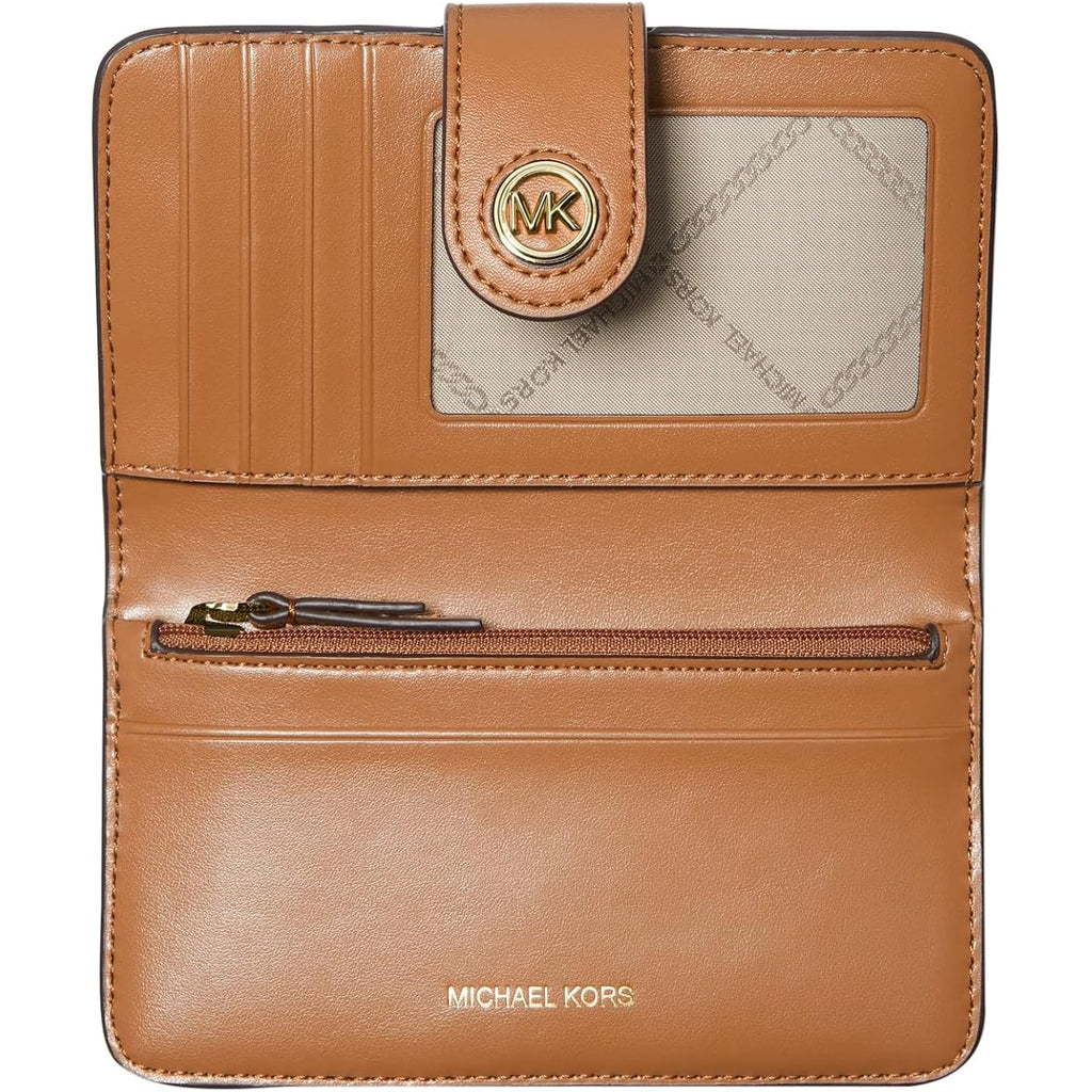 Michael Kors Women's MK Charm Medium Tab Pocket Bifold, Gold-Tone Hardware/Vanilla/Acorn