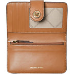 Michael Kors Women's MK Charm Medium Tab Pocket Bifold, Gold-Tone Hardware/Vanilla/Acorn