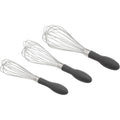 Amazon Basics Stainless Steel Wire Whisk Set For Cooking, Different Sizes, Easy To Hold Ergonomic Handle, 3 Piece, Black/Silver