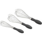 Amazon Basics Stainless Steel Wire Whisk Set For Cooking, Different Sizes, Easy To Hold Ergonomic Handle, 3 Piece, Black/Silver