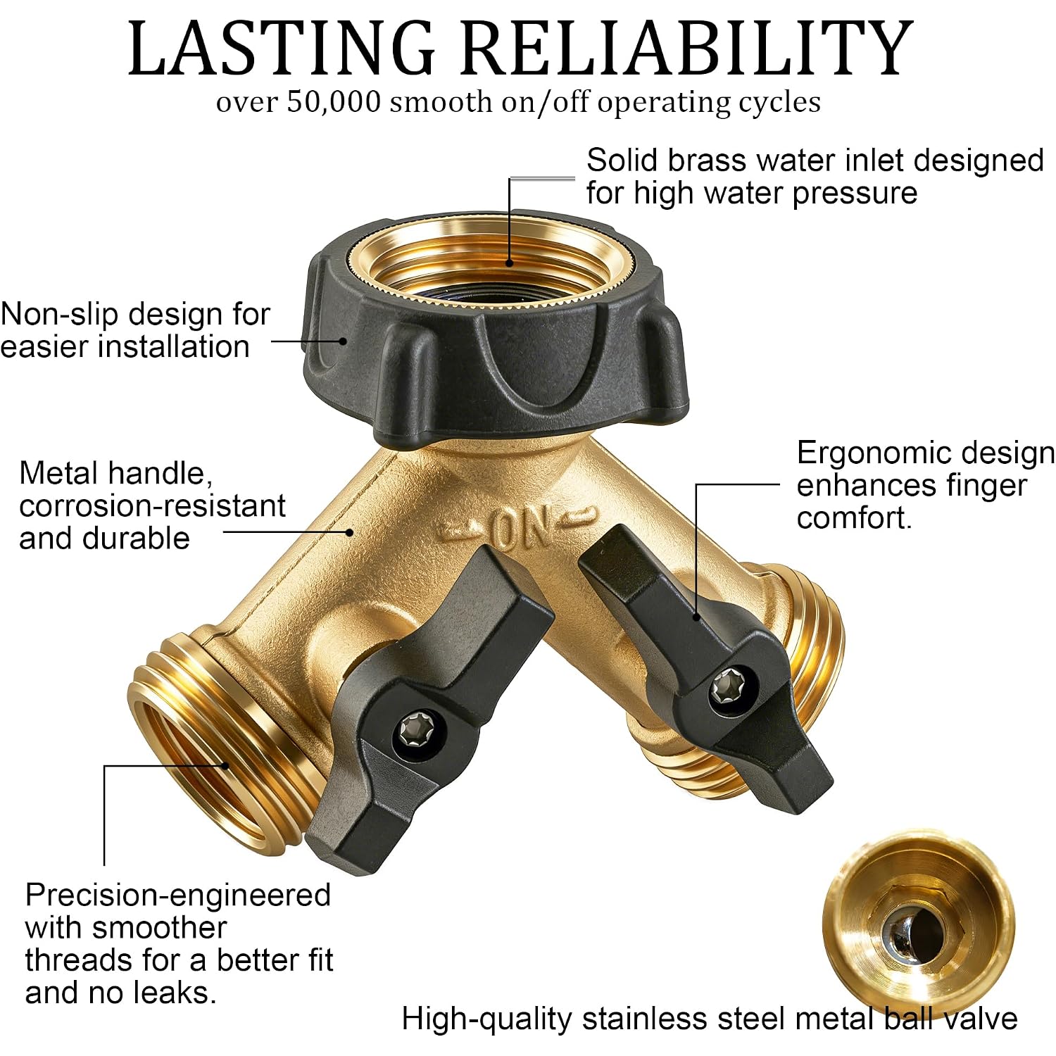 Hourleey Brass Garden Hose Splitter 2 Way, 3/4 Inch Hose Connector Tap Splitter, Hose Y Splitter, Hose Spigot Adapter 2 Valves With Extra Rubber Washers