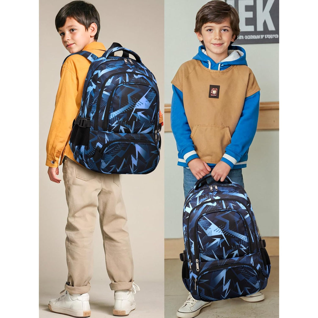 Kids School Backpack For Boys Girls Ages 6-8 8-10 10-12 Elementary Middle School Book Bags With Laptop Compartment Mochilas Escolares Para Niños Niñas De 8 10 12 Años (Blue, Geometric)