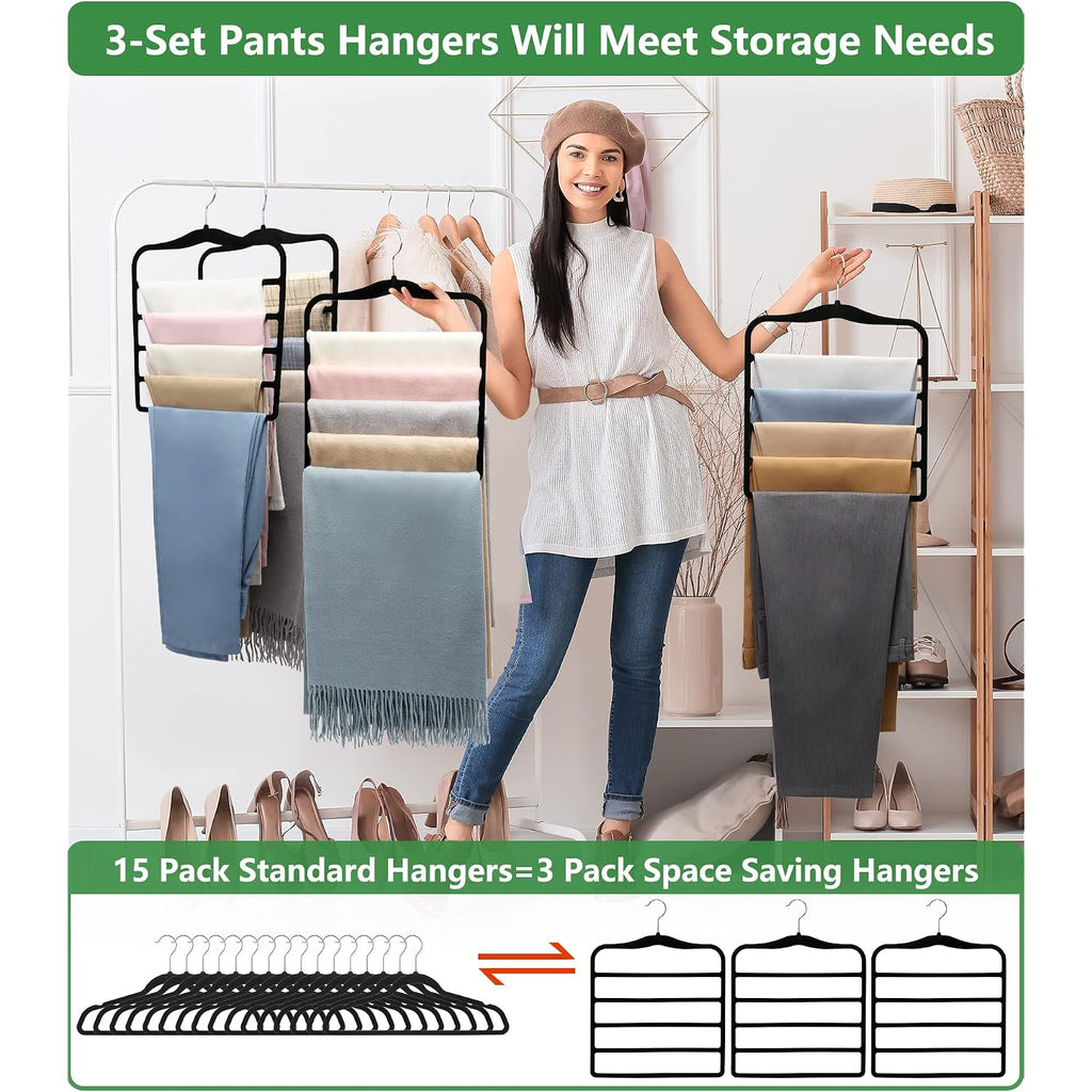 Closet Organizers And Storage,3 Pack Organization And Storage Pants-Hangers-Space-Saving,Velvet Hanger For Dorm Room For College Students Girls Boys Guys Hanging Jean Scarf