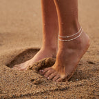 Moodear Ankle Bracelets for Women 14K Silver Plated Anklets for Women Waterproof Dainty Twist Square Beaded Chain Anklets Non Tarnish Adjustable Layered Anklet Summer Beach Jewelry Gift