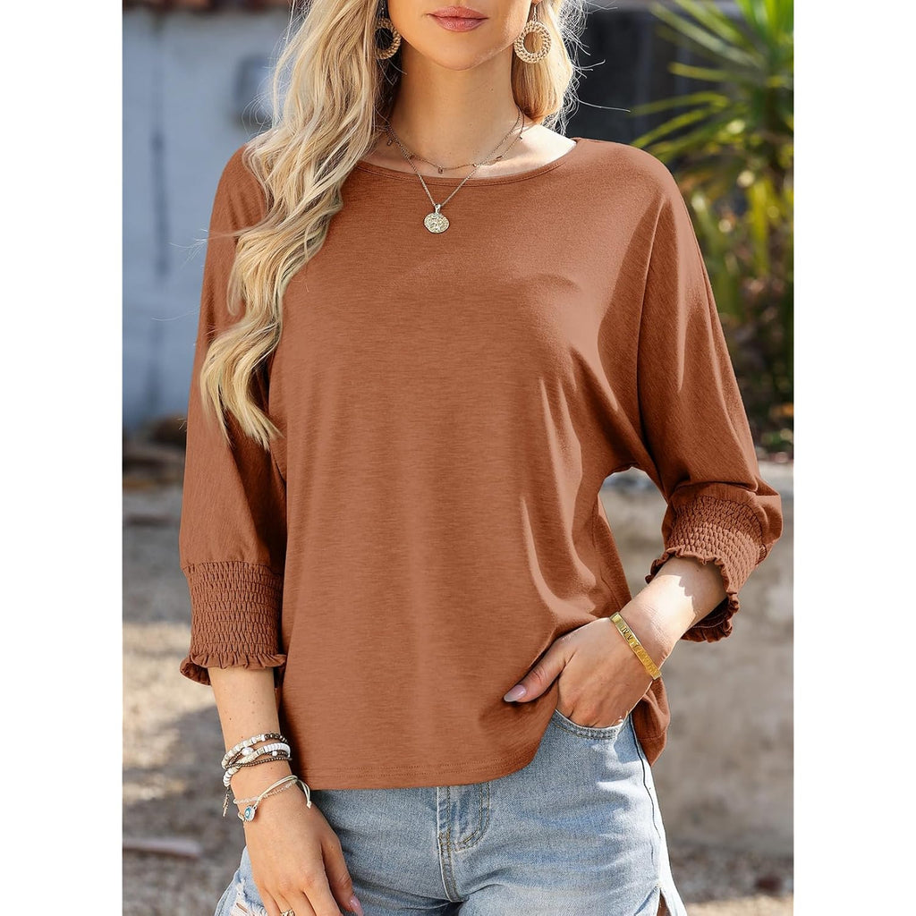 Women's 2026 Fashion Tops 3/4 Sleeve T-Shirts Cute Crewneck Basic Business Tees Blouses