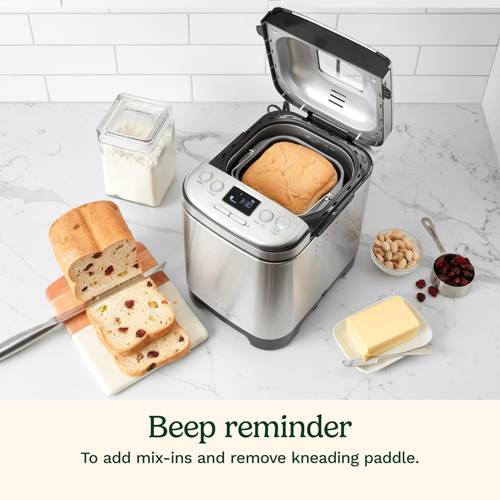 Cuisinart Bread Maker Machine, Stainless Steel Automatic Bread Machine with 12 Menu Options, 3 Loaf Sizes up to 2 Lb., 3 Crust Colors, Removable Nonstick Baking Pan & Kneading Paddle, CBK-110NAS