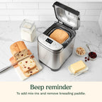 Cuisinart Bread Maker Machine, Stainless Steel Automatic Bread Machine with 12 Menu Options, 3 Loaf Sizes up to 2 Lb., 3 Crust Colors, Removable Nonstick Baking Pan & Kneading Paddle, CBK-110NAS