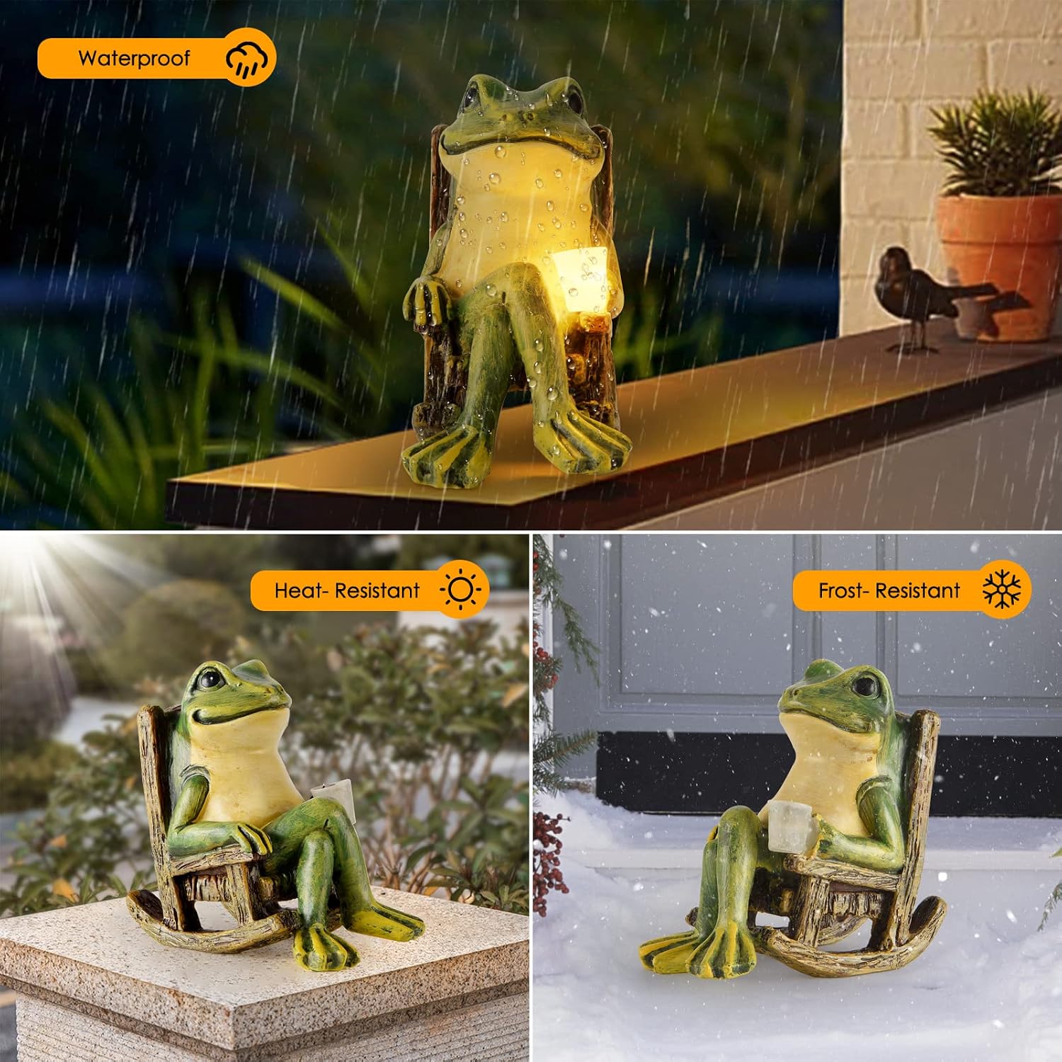 Miniature Frog Garden Statue Mom Dad Gifts Home Decorations Fairy Garden Accessories Outdoor Lights Solar Garden Frog Decor Art Housewarming Gift For Patio,Yard,Lawn Ornament,3.89"X2.36"X3.93